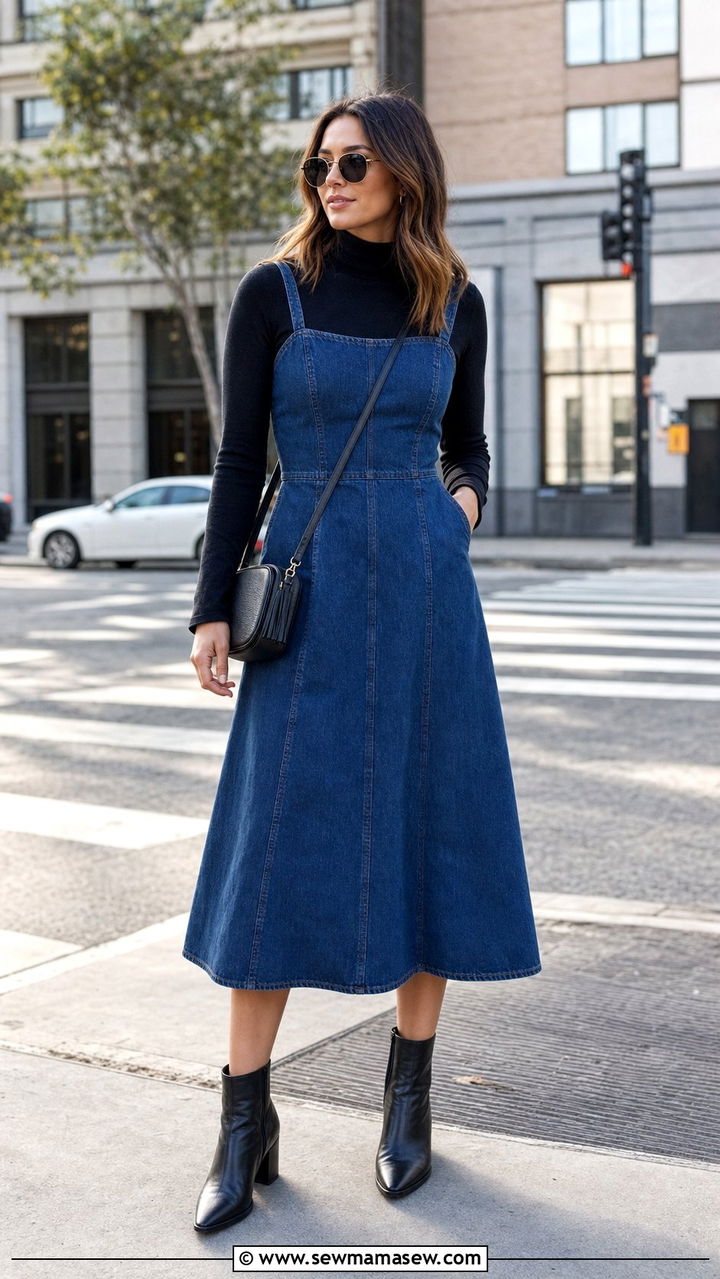 Denim Dress With Ankle Boots - 25 dress outfits aesthetic