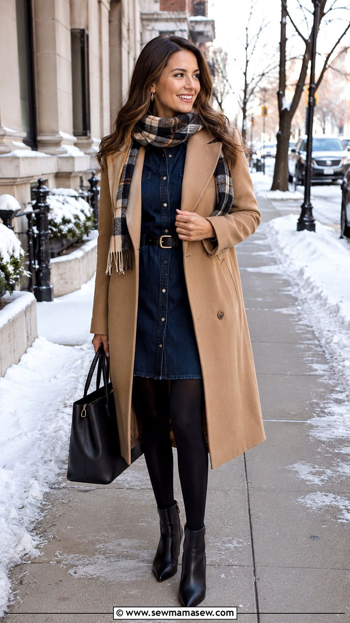 Denim Dress With Long Wool Coat - 30 How to style a denim dress
