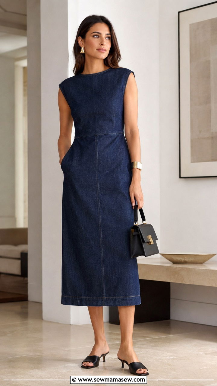 Denim Dress With Mules And Structured Bag - 30 How to style a denim dress