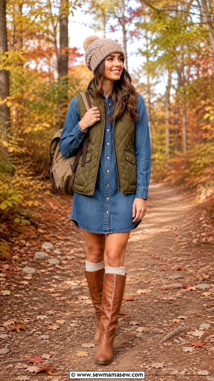 Denim Dress With Vest And Boots - 30 How to style a denim dress