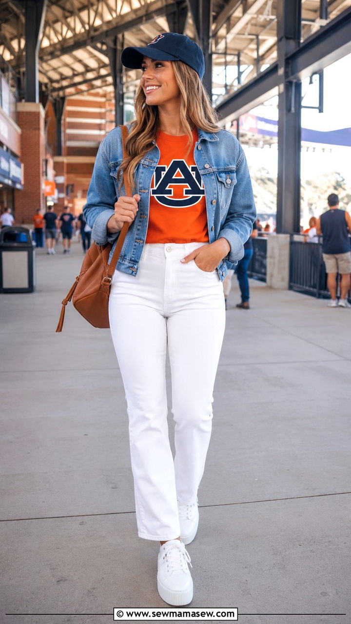Denim Jacket And Auburn Tee Outfit - 20 Gameday outfit ideas Auburn