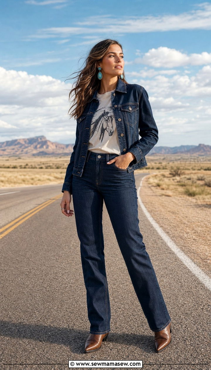 Denim Jacket And Jeans With Cowboy Boots Outfit - 25 Sporty chic outfit ideas equestrian
