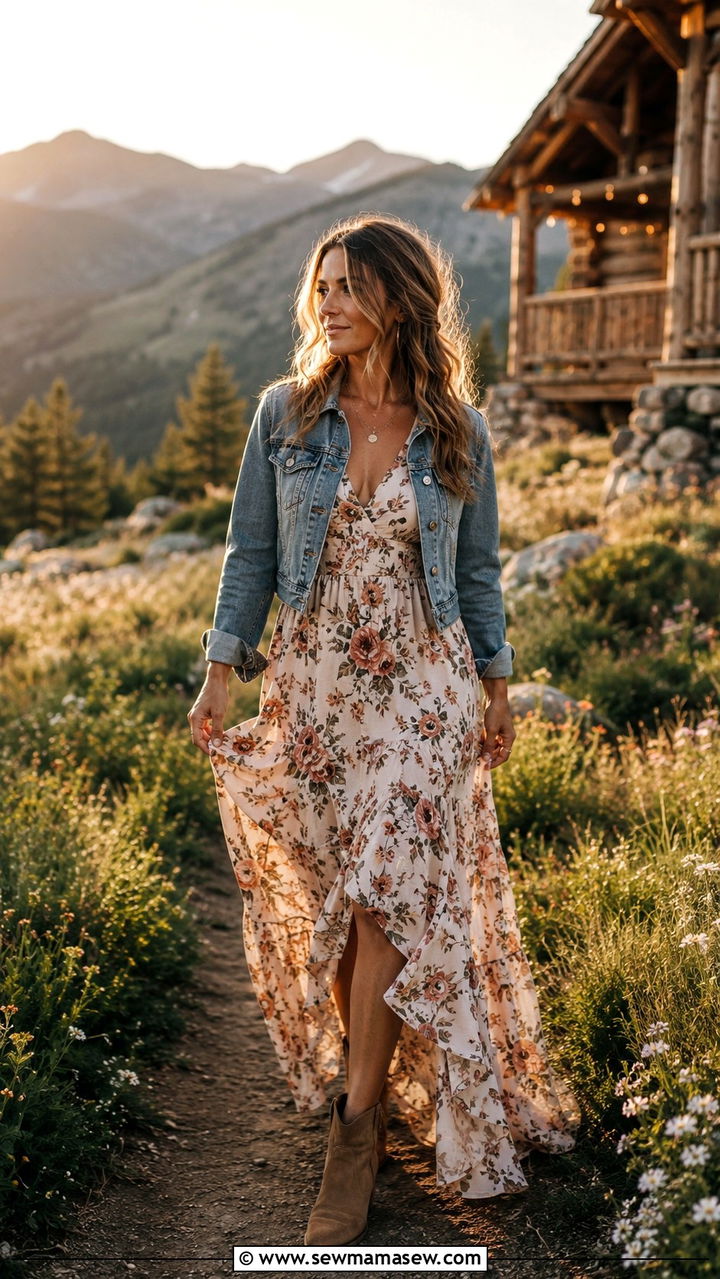 Denim Jacket And Maxi Dress Cabin - 30 Spring cabin outfits