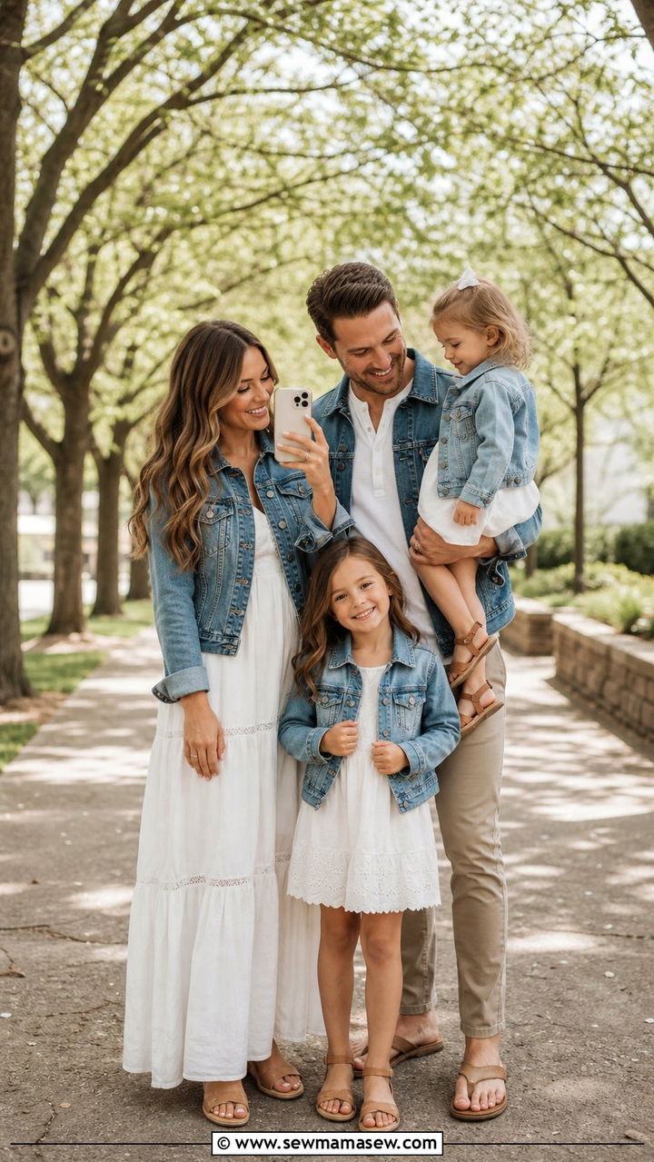 Denim Jacket And White Dress Family Photo Outfit - 25 Family photo outfit ideas matching