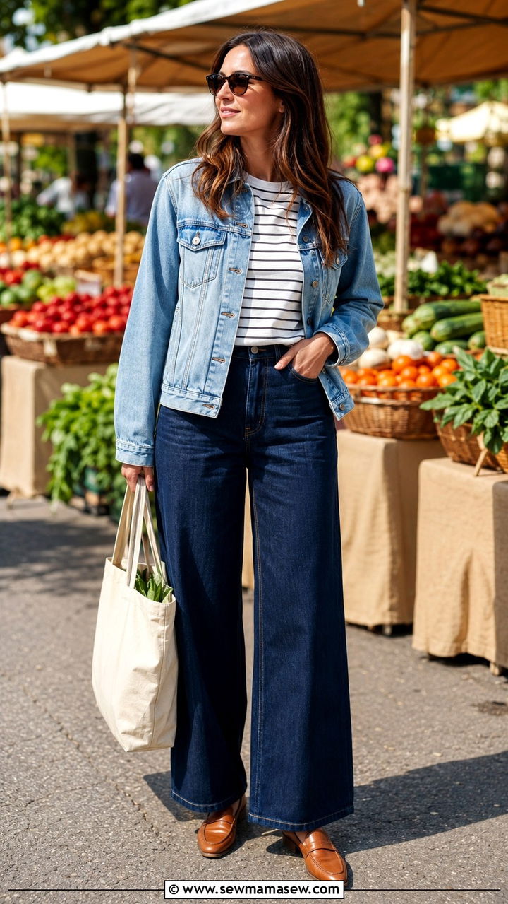 Denim Jacket And Wide Leg Jeans With Loafers - 25 Wide leg jeans outfit ideas with loafers