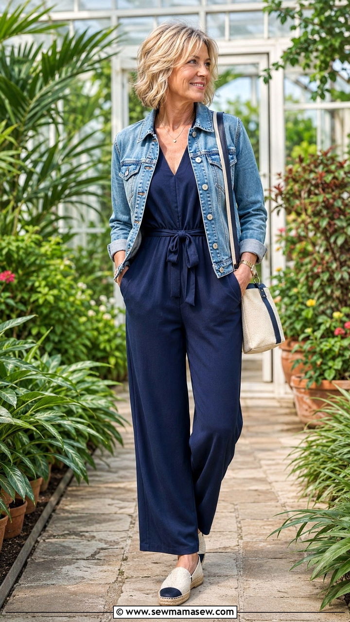 Denim Jacket Jumpsuit - 30 Outfit ideas for women over 50 errands