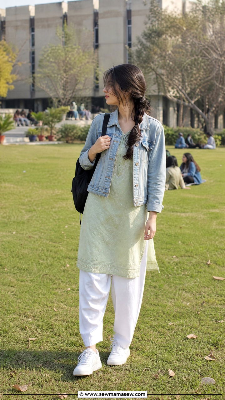 Denim Jacket Layering With Shalwar Kameez - 30 Islamabad outfit ideas