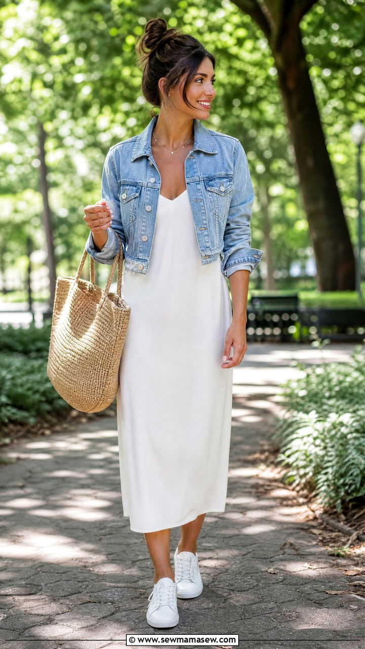 Denim Jacket Over A Dress Engagement Look - 30 Engagement session outfit ideas