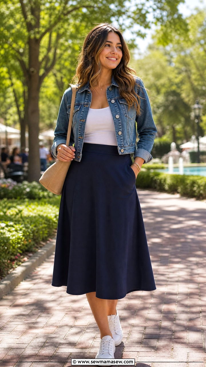 Denim Jacket Over A Line Skirt for Wide Hips - 25 casual outfits for women with wide hips
