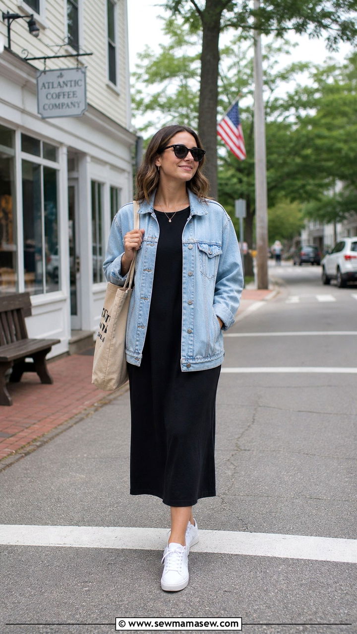 Denim Jacket Over A Midi Dress - 40 Road trip outfits
