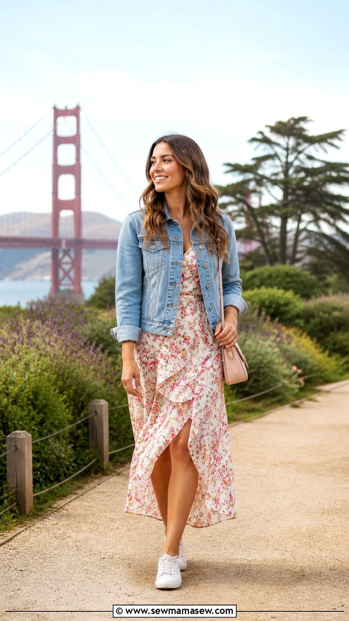 Denim Jacket Over Floral Dress San Francisco - 40 San Francisco outfit ideas