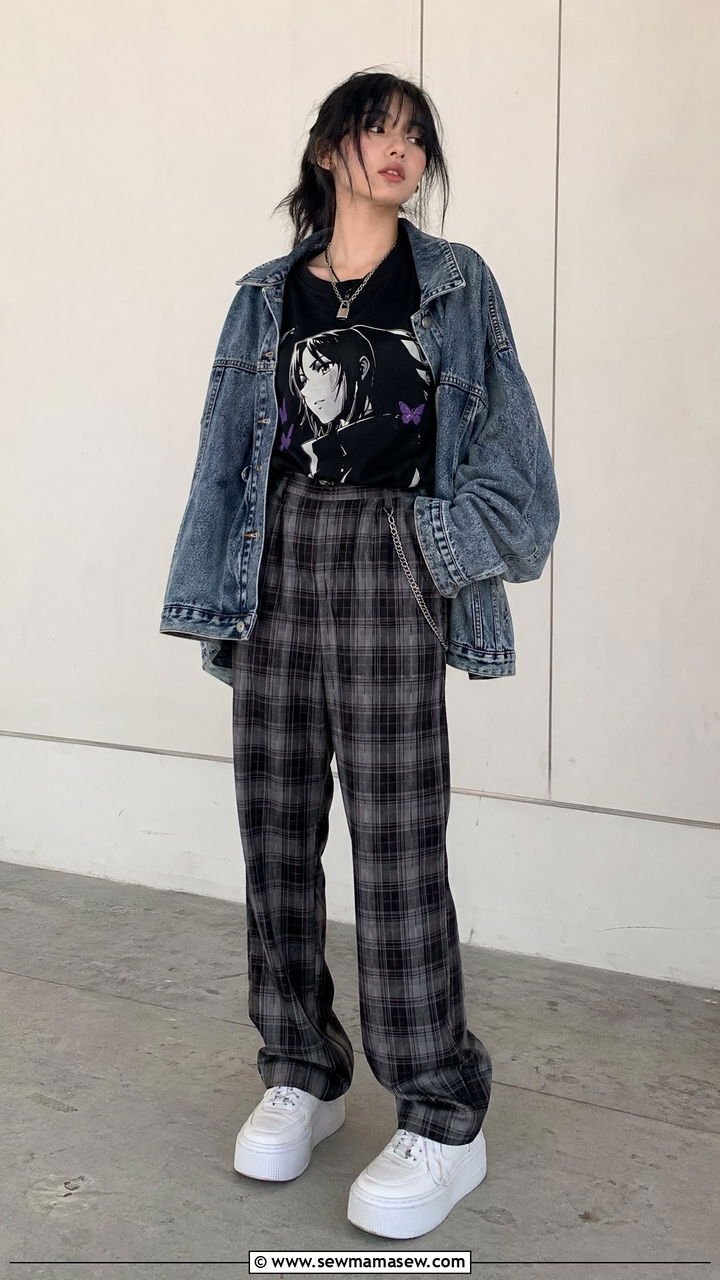 Denim Jacket Over Graphic Tee - 35 E-girl outfit ideas
