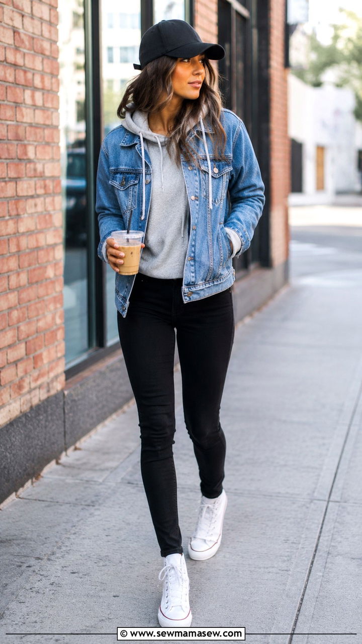 Denim Jacket Over Hoodie Casual Outfit - 30 Pinterest outfits inspo