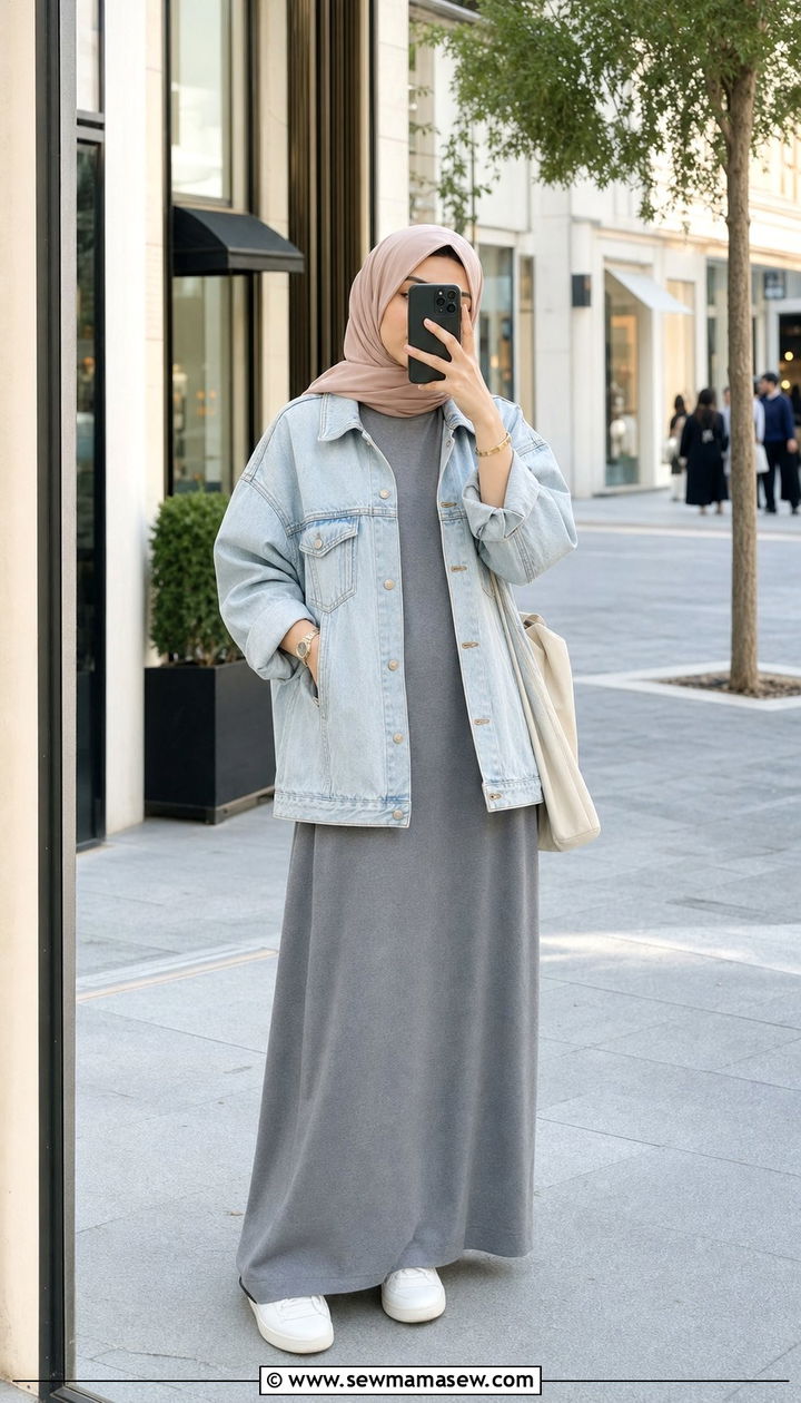 Denim Jacket Over Maxi Dress Outfit - 25 spring outfits for hijab women