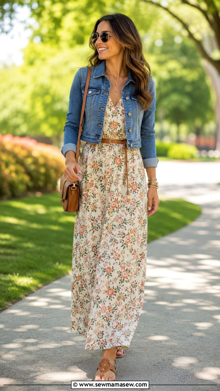 Denim Jacket Over Maxi Dress Rectangle Body - 30 Outfit ideas for rectangle body