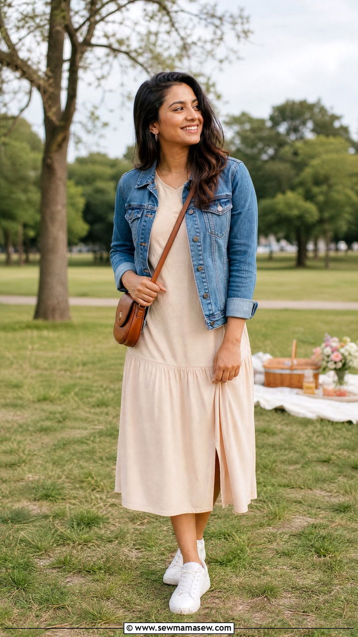 Denim Jacket Over Midi Dress Modest Birthday Outfit - 25 modest birthday outfit ideas