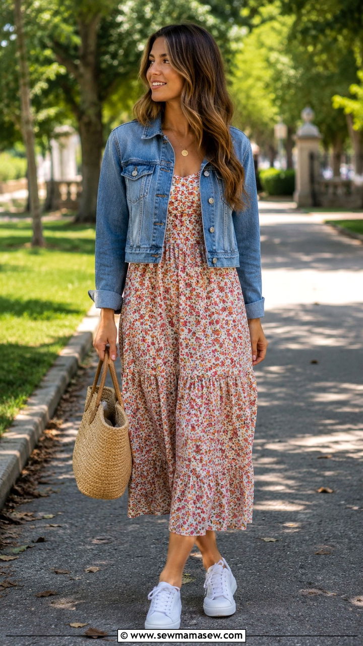 Denim Jacket Over Midi Dress Outfit - 30 Layering outfit ideas