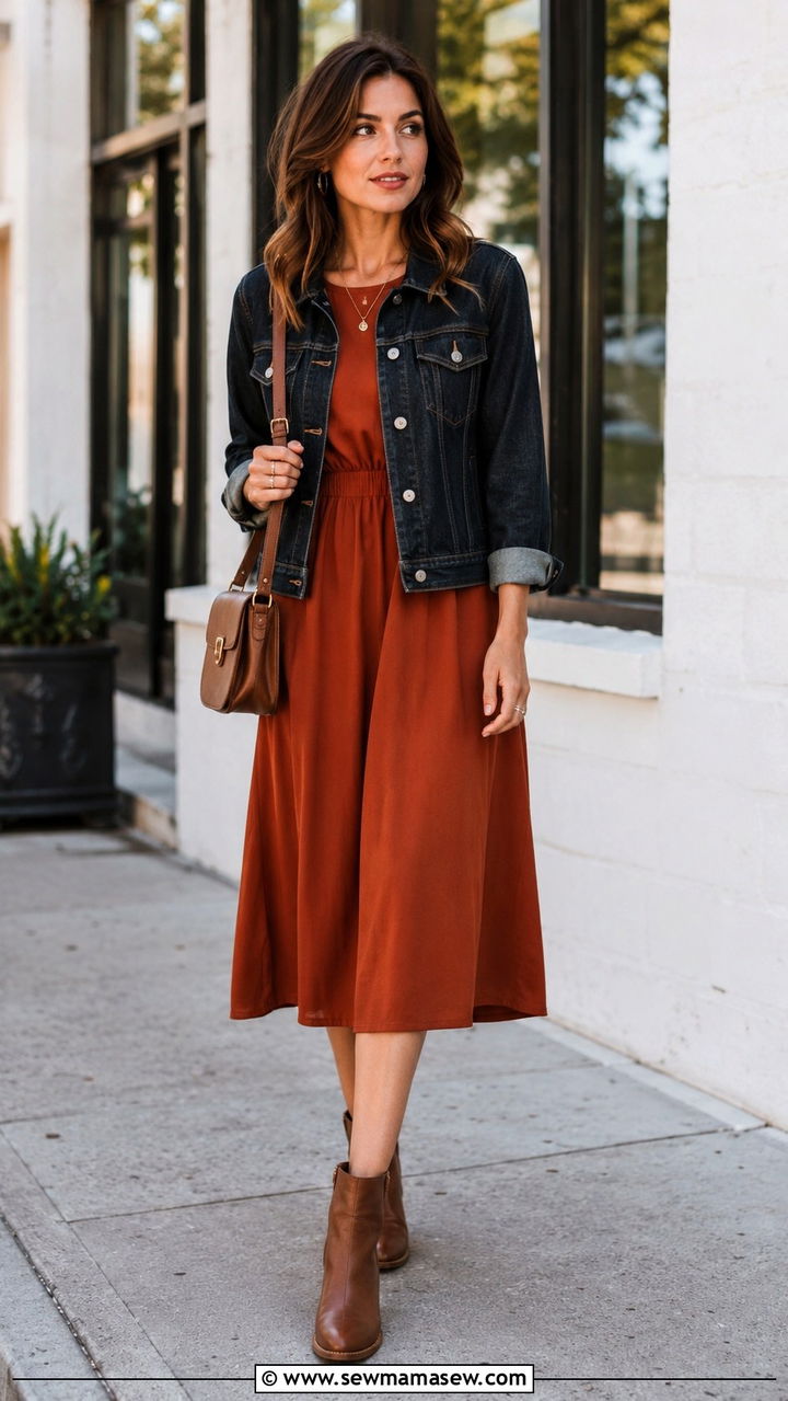 Denim Jacket Over Midi Dress - 30 casual job interview outfits