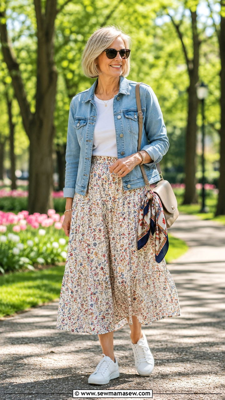 Denim Jacket Over Midi Skirt - 30 Outfit ideas for boomer women