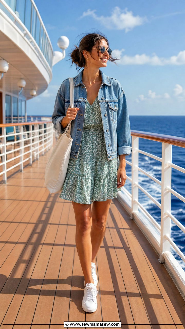 Denim Jacket Over Summer Dress Cruise Look - 25 Carnival cruise outfit ideas