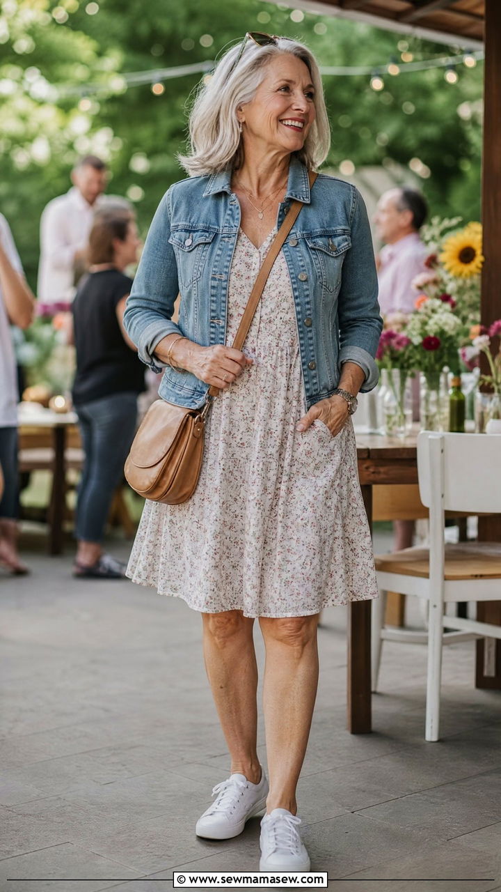Denim Jacket Over Summer Dress - 30 Summer outfits for women over 70