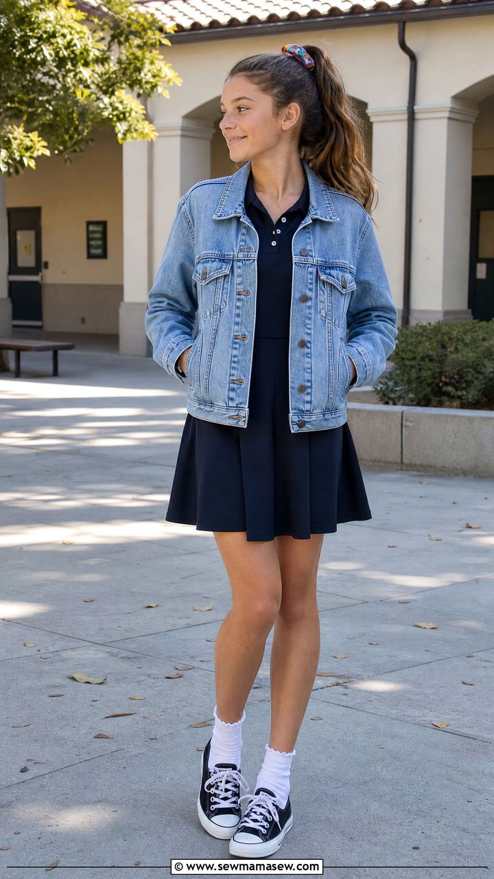 Denim Jacket Over Uniform Dress - 25 School uniform outfit ideas cute