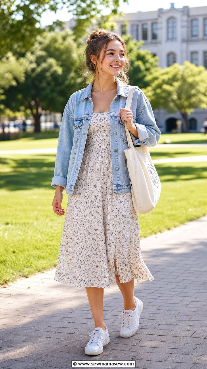 Denim Jacket Over a Casual Dress - 25 Boarding school outfit ideas teens