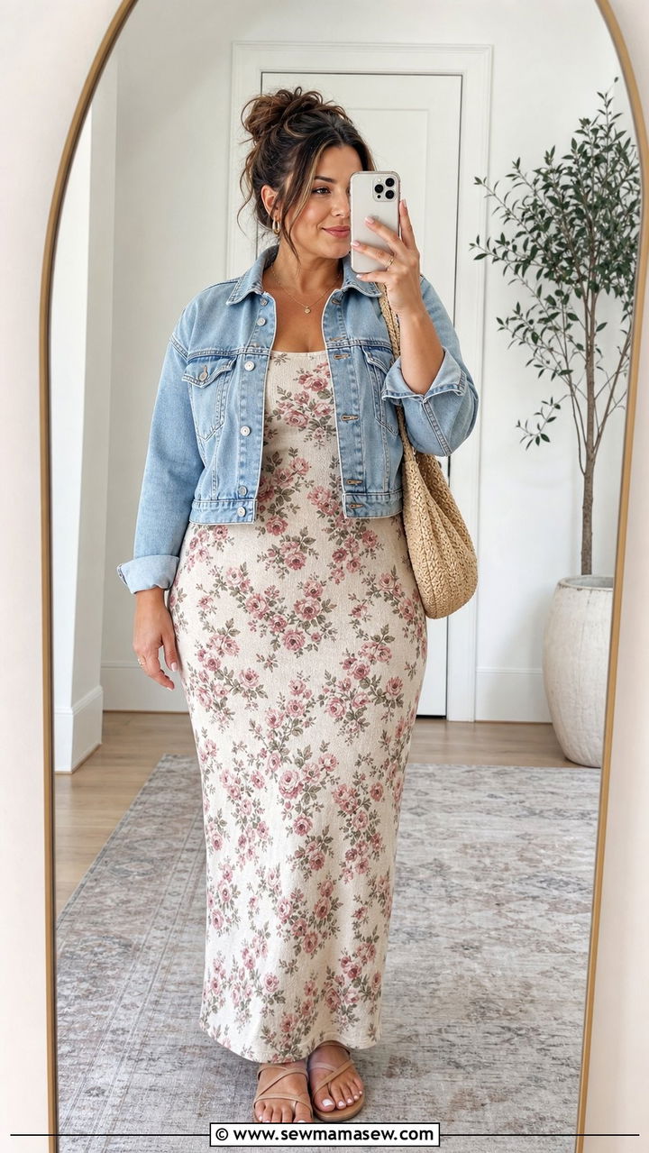 Denim Jacket Over a Maxi Dress - 25 Double denim outfit ideas plus size
