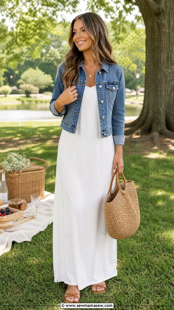 Denim Jacket Over a Maxi Dress Casual Outfit 2026 - 25 casual outfits 2026