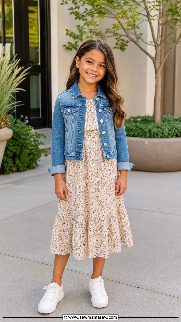 Denim Jacket With A Flowy Dress - 30 Elementary school picture day outfit ideas