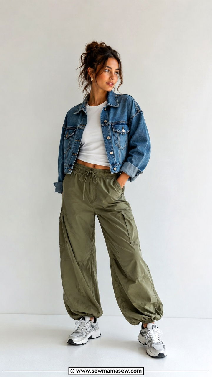 Denim Jacket With Balloon Pants - 30 Spring outfits with denim jacket