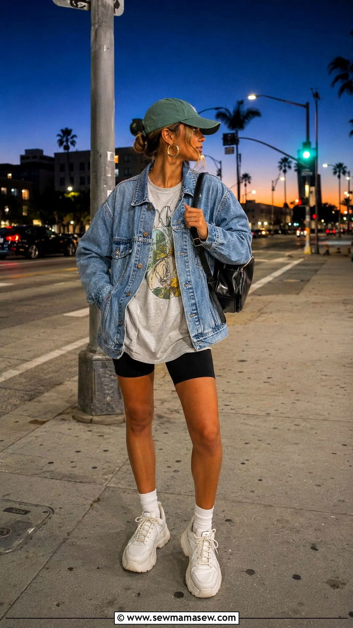 Denim Jacket With Biker Shorts Summer Night - 30 Denim jacket outfit ideas for summer nights