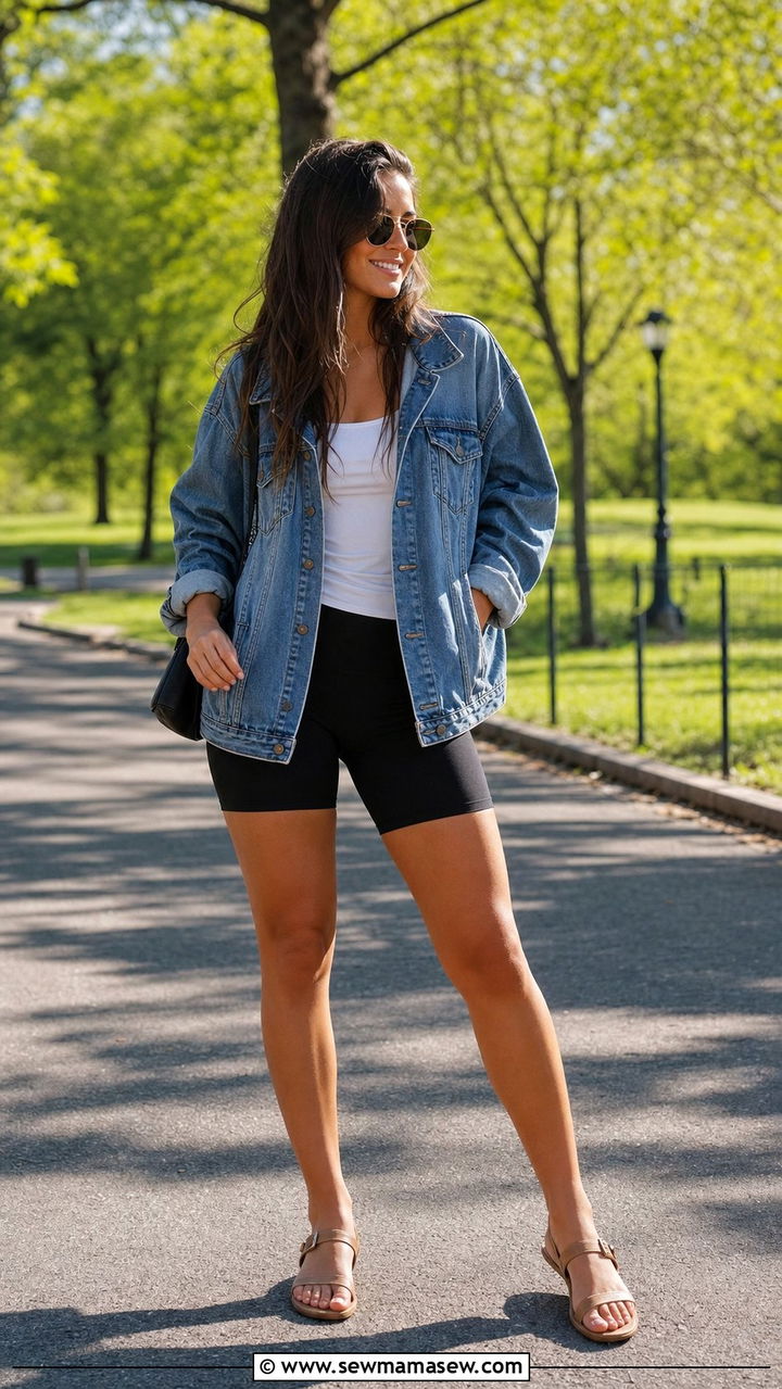 Denim Jacket With Biker Shorts - 25 Spring outfits with biker shorts