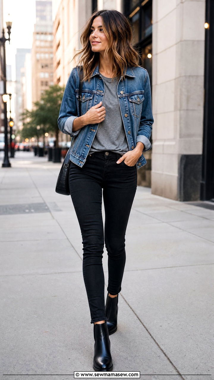 Denim Jacket With Black Jeans and Boots - 25 chic denim jacket outfit ideas