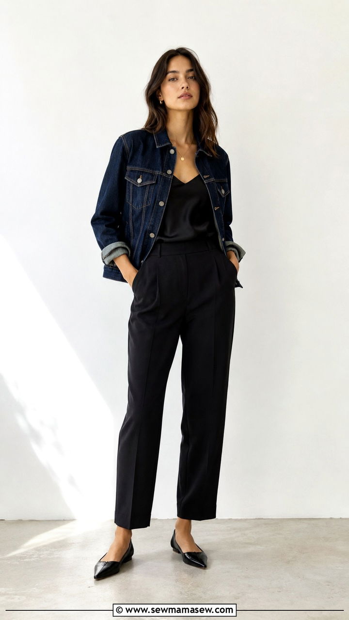 Denim Jacket With Black Tailored Pants - 30 Spring outfits with denim jacket