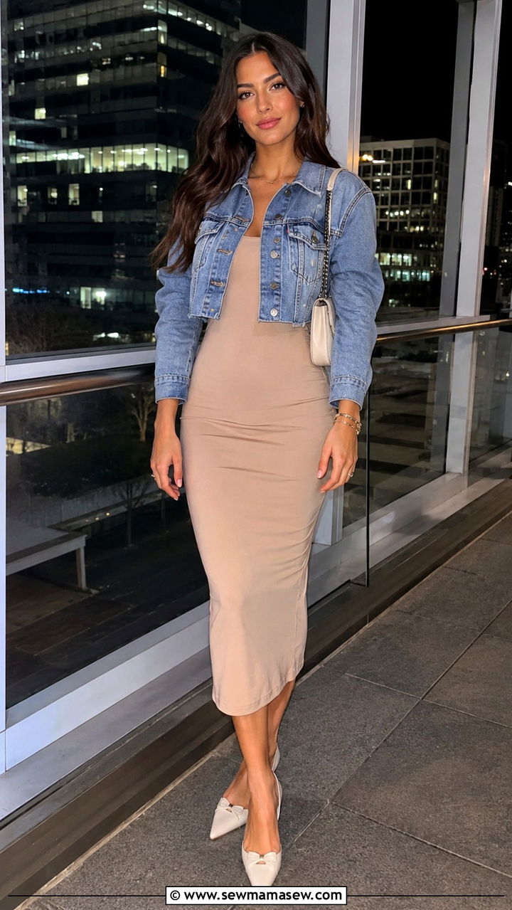 Denim Jacket With Bodycon Dress - 30 Spring outfits with denim jacket