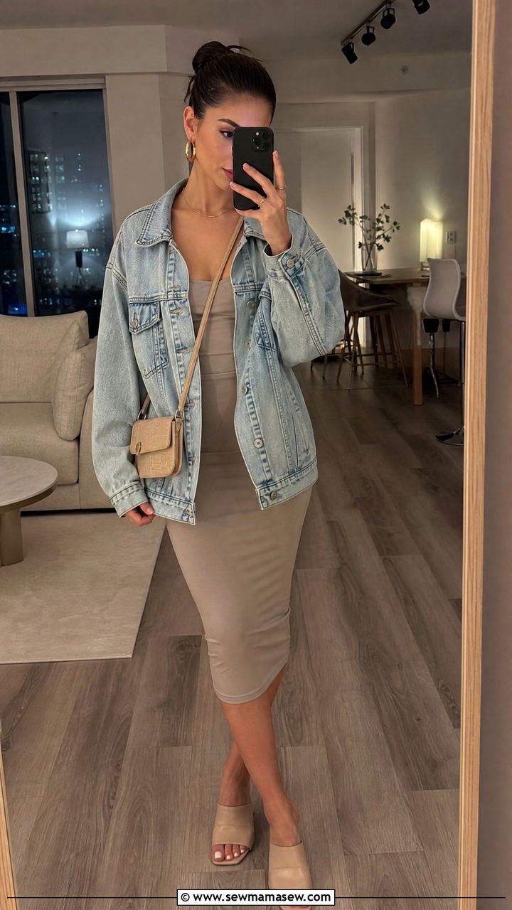 Denim Jacket With Bodycon Dress Summer Night - 30 Denim jacket outfit ideas for summer nights