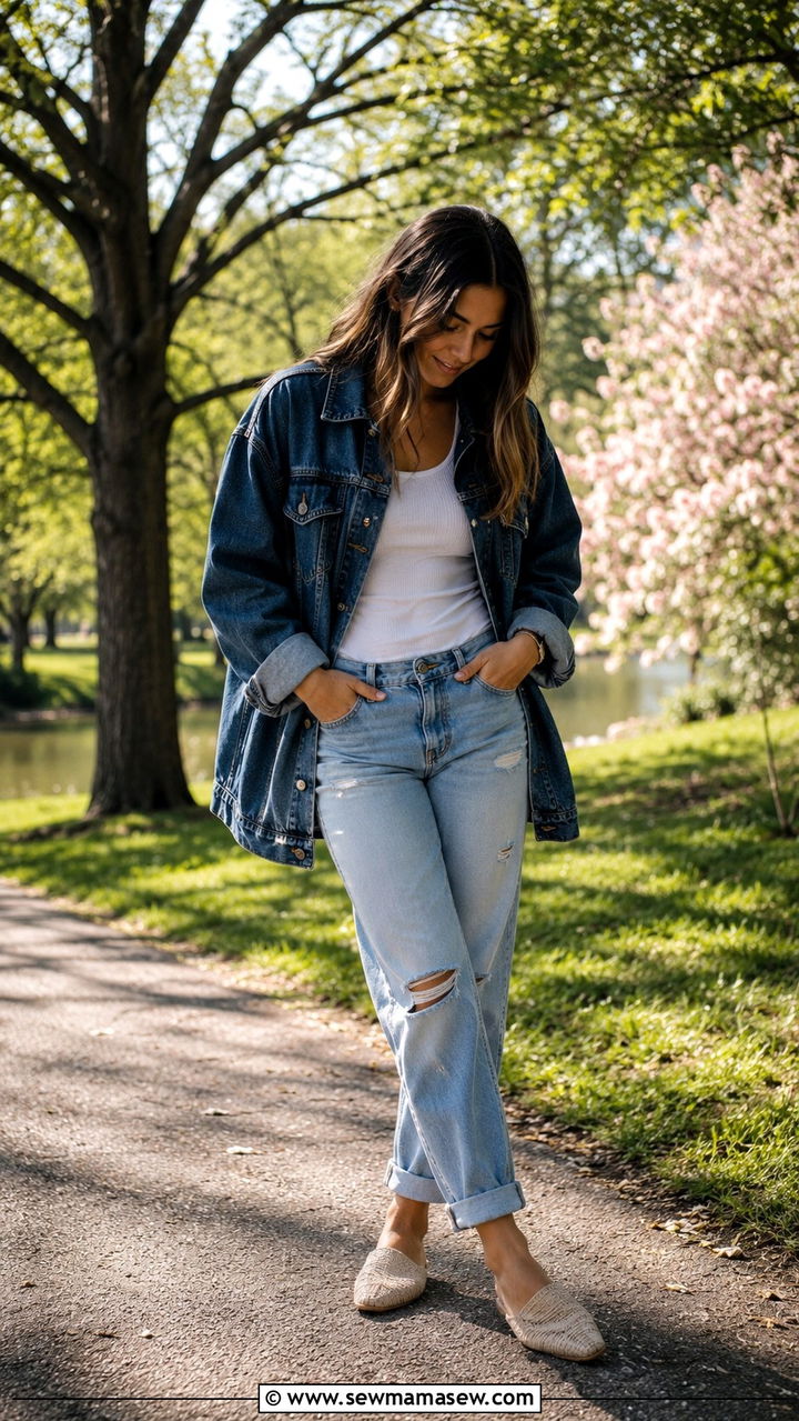 Denim Jacket With Boyfriend Jeans and a Tank Top - 30 Denim jacket outfit ideas for spring