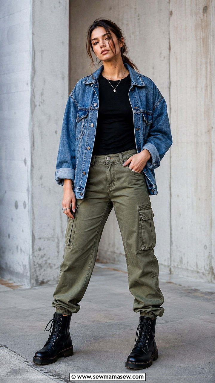Denim Jacket With Cargo Jeans And Combat Boots - 30 Denim jacket and jeans outfit ideas