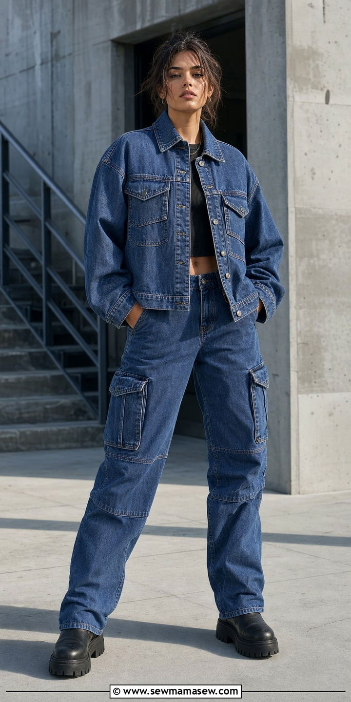 Denim Jacket With Cargo Jeans - 35 Canadian tuxedo outfit ideas