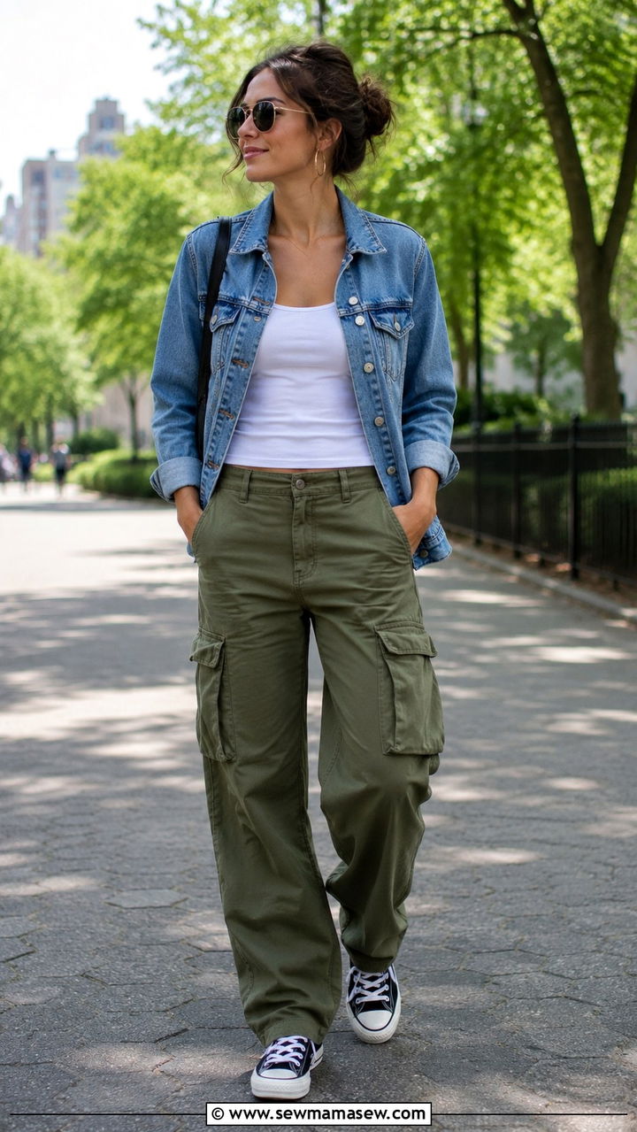 Denim Jacket With Cargo Pants - 30 Spring outfits with denim jacket