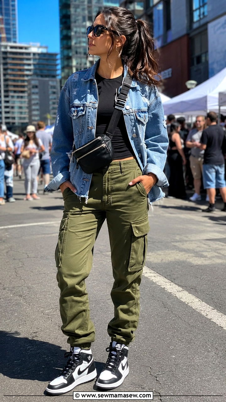 Denim Jacket With Cargo Pants Outfit - 30 spring denim jacket outfit ideas