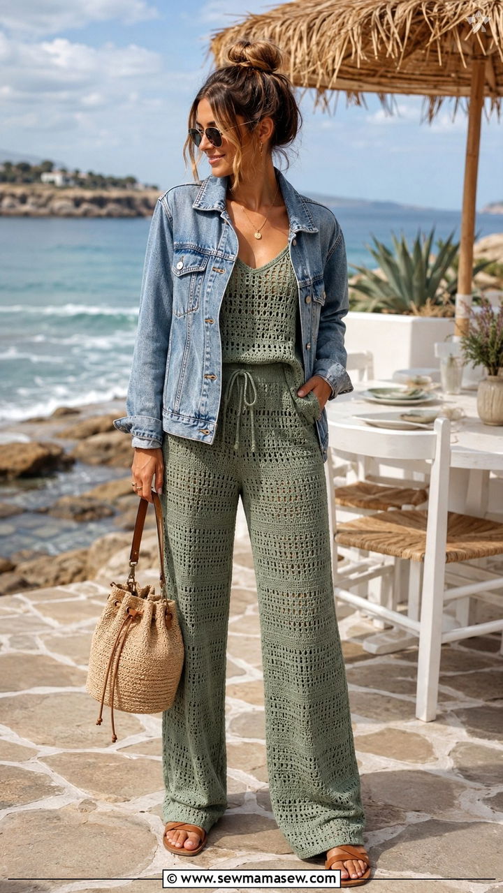 Denim Jacket With Crochet Co Ord Set - 30 Spring outfits with denim jacket