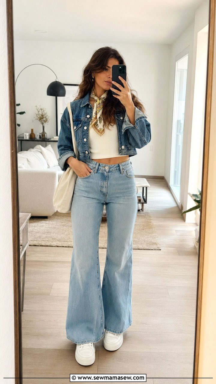 Denim Jacket With Flared Jeans - 35 70s outfit ideas
