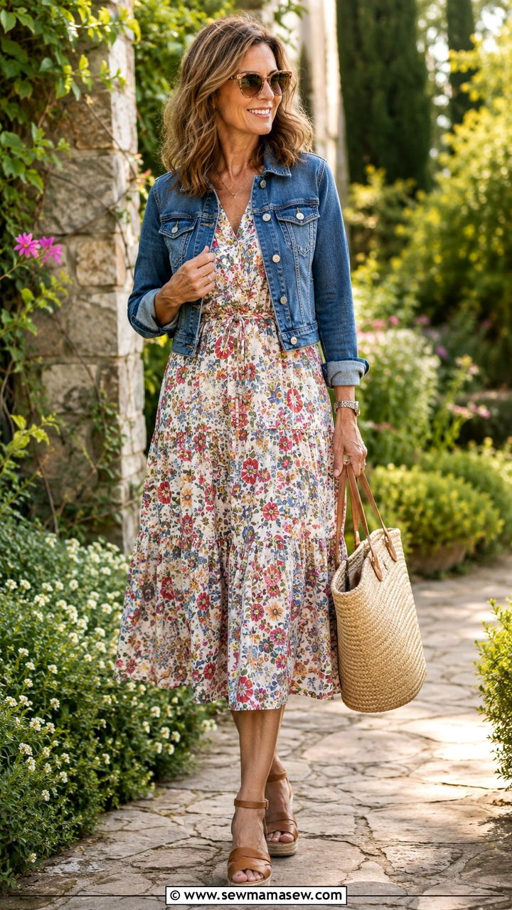 Denim Jacket With Graphic Tee And Joggers Outfit - 20 denim jacket outfits for women over 40