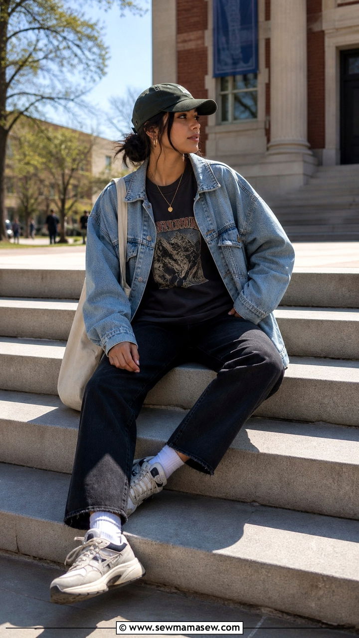 Denim Jacket With Graphic Tee College - 40 College outfit ideas