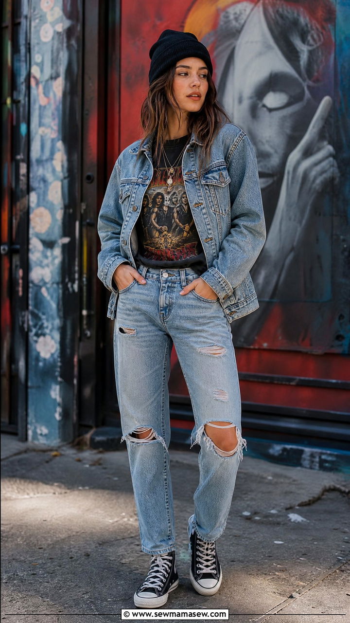 Denim Jacket With Graphic Tee Outfit - 25 how to style denim jacket