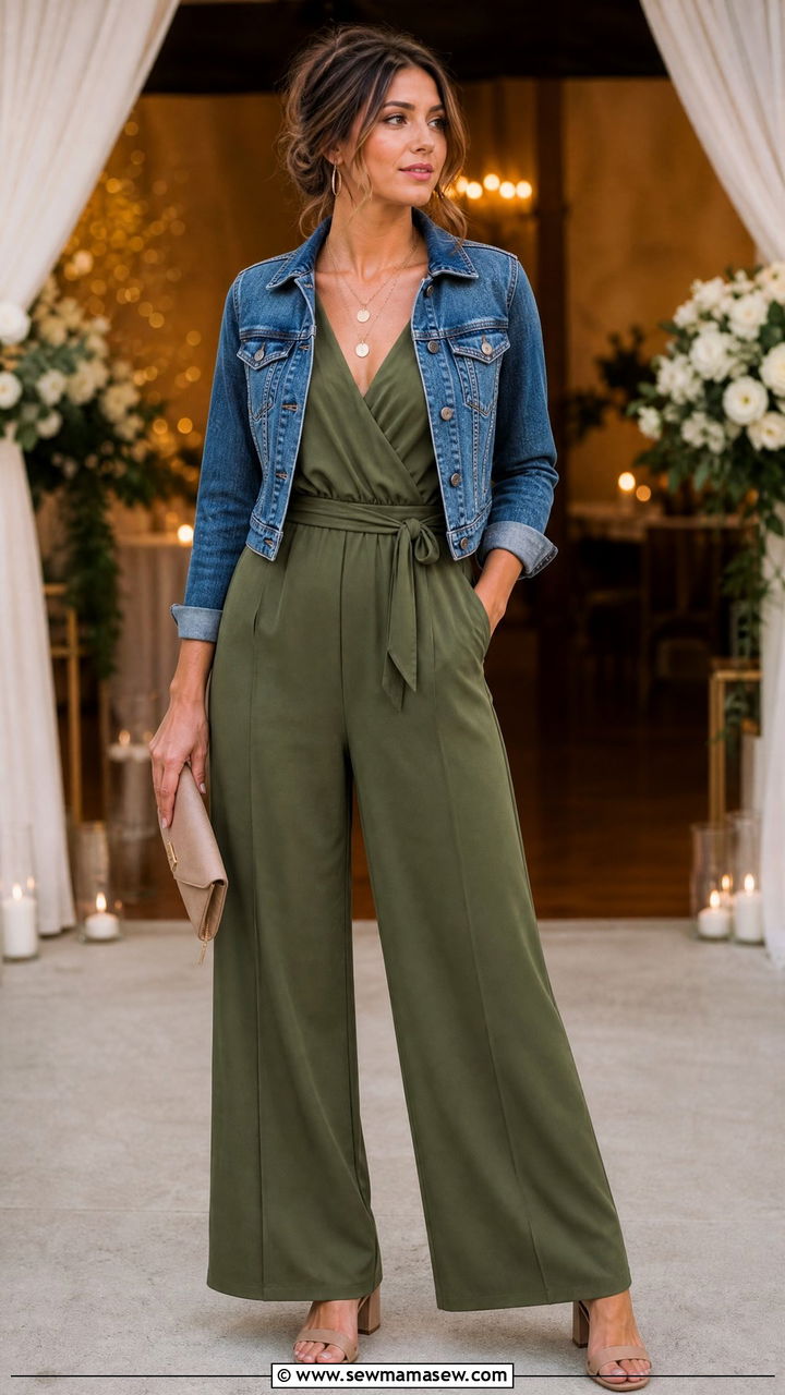 Denim Jacket With Jumpsuit And Block Heels - 35 How to style a denim jacket for a wedding