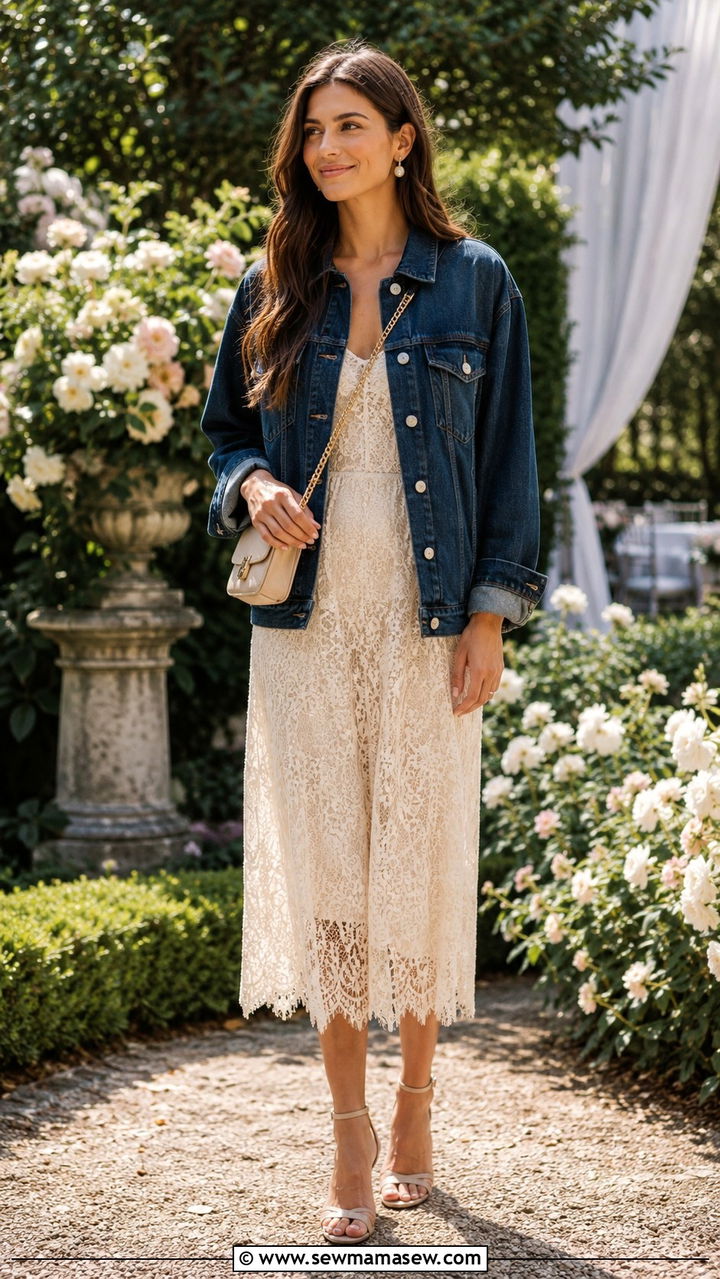 Denim Jacket With Lace Dress Outfit - 30 spring denim jacket outfit ideas