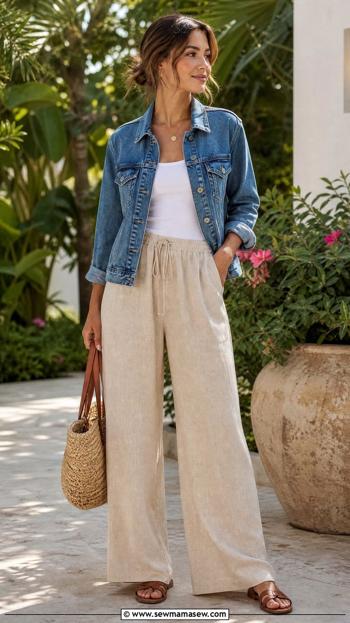 Denim Jacket With Linen Pants - 25 chic denim jacket outfit ideas